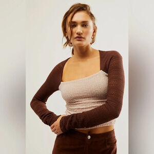 Free People - Knit Two Tone Ruched Square Neck Crop Sz: M